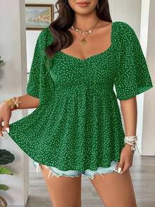 Vionelle Plus Size Casual Versatile Elegant Blouse, Spring/Summer - Green - View 5