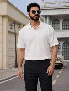 DAZY Textured Fabric Short Sleeve Apricot Polo Shirt For Men, Summer - Beige - View 8