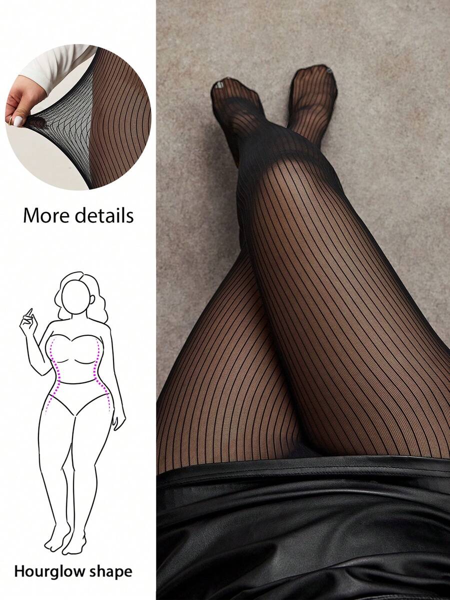 Hourglow Plus Size Slim Fit Comfortable Breathable High Stretch Tights, Winter, For Hourglass Body Shape/Valentine's Day - Black - View 1
