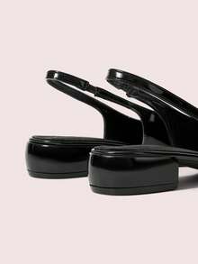 CUCCOO DOLLMOD Women's Shoes Round Toe Black Patent Leather Rear Strap Slingback Thick Heel Simple Basic Low Heel Fashion Cute Wear High Heel Shoes - Black - View 5