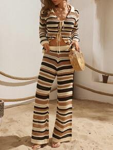 KNITTED SUMMER BEACH AND DAILY STRIPED BOHO SET - Multicolor - View 4