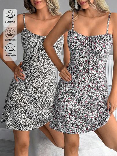 SHEIN Leopard Print Detailed 2 Pieces Set Sleeveless Sexy Casual Relax Lounge Dress