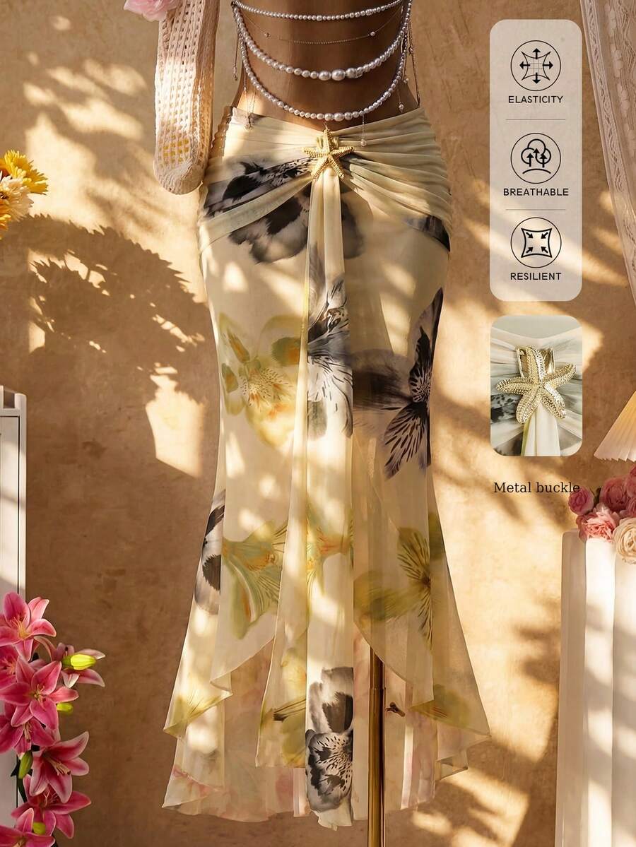 Femesol 印花美人鱼裙摆半身裙，度假风 - 彩色 - 查看 1