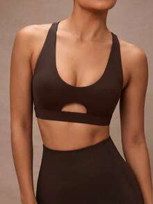 Lumalex Women's Solid Color Hollow Backless Halter Sports Bra - Brown - View 7