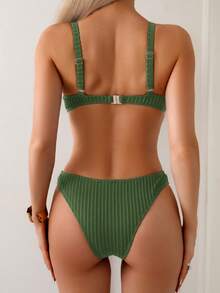 Swim Vcay 女士简约休闲度假聚拢钢圈比基尼套装 - 墨綠色 - 查看 2