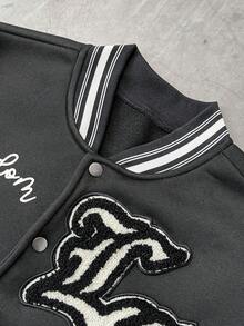 Manfinity Roghcode Chaqueta de béisbol casual para hombre con parches de color contrastante y bordado, para otoño/invierno - Gris Claro - Ver 4