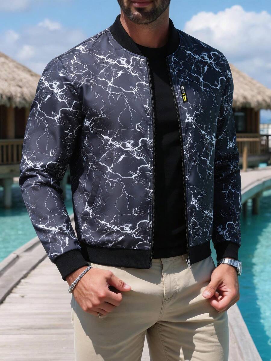 Manfinity Homme Men's Casual Lightning Print Zip-Up Jacket - Multicolor - View 1