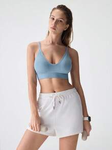 素色無鋼圈文胸 - 藍色 - 查看 8