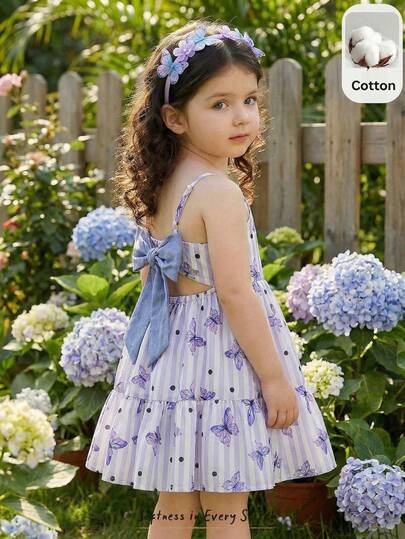Cozy Pixies Baby Girl Floral Print Color Block Round Neck Cap Sleeve Waist Dress Toddler Girl Purple Easter Dresses Easter Dress For Toddler Lavender Toddler Butterfly Dress Baby Girl Lavender Butterfly Dress Baby Purple Butterfly Dress