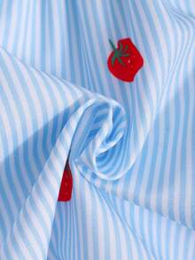 SHEIN 女童条纹蝴蝶结吊带背心和直筒裤夏季度假装 - 藍色 - 查看 9