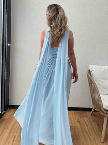 Jeta Ari Women's Elegant Party Solid Strapless Dress - Blue - View 2