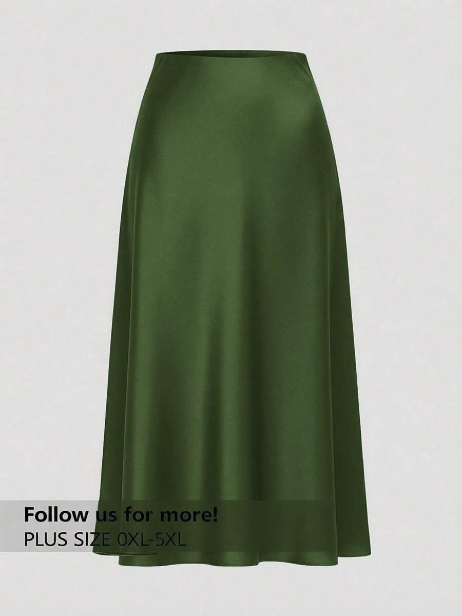 Firerie Plus Size Women Solid Color Casual Versatile Daily Wear Skirt - Green - View 1