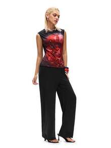 Rest Era 2pcs/Set Minimalist Round Neck Sleeveless Long Tank Top,Black And Red,Summer,Flower Power,Lounge,Retro Letter Graphic,Unisex Casual Streetwear Outfit - Multicolor - View 7