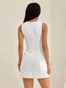 SHEIN PETITE 复古优雅度假连衣裙，春夏修身提花连衣裙，无袖吊带裙，绿色迷你连衣裙 - 白色 - 查看 2