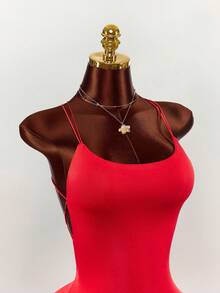 Amplova Bộ jumpsuit màu đỏ gợi cảm, hở lưng, dây mảnh chéo, thích hợp cho kỳ nghỉ biển. - Đỏ - Xem 5
