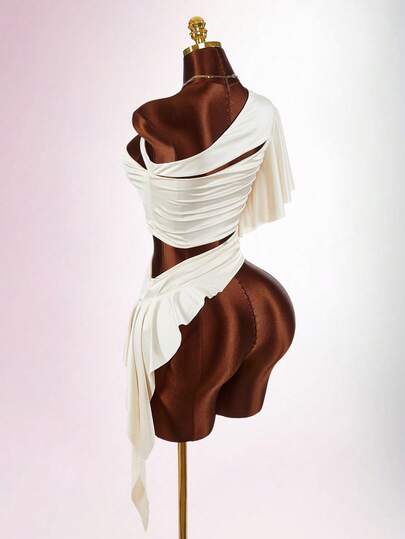 Amplova Women's Solid Color One-Shoulder Ruffle Sleeve Hollow Out Sexy T-Shirt Summer Outfit For Women Spring Outfit Festival Outfits For Women Party Dress Beach Outfit For Women Wedding Guest Dress For Women Elegant Dresses For Women Casual Dresses For Women Vacation Outfits Women,Summer Top Grecian Style Dress Draped Dress Asymmetric Dress White Ruched Dress One Shoulder Dress