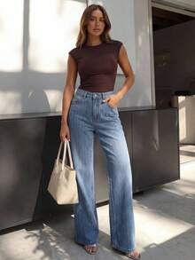 DAZY Women's Casual Straight Leg Jeans With Textured 3D Stripes, Loose Fit, Vintage Style, Fashion For Autumn And Spring, Suitable For Commuting - Blue - View 7