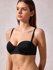 Veilyse Women's Casual Comfy Black Plain Push Up Bra With Backless Design And Medium Stretch Fabric - Black - View 5