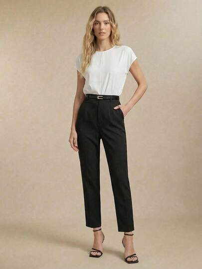 BizChic 女士纯色简约日常西装裤，浪漫优雅日常时尚商务休闲通勤装，秋冬季复古风办公室穿搭