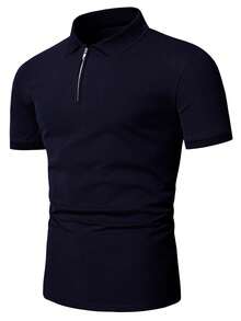 Calvornis 男士半開襟修身短袖休閒百搭日常 Polo 衫，附拉鍊修身高爾夫 Polo 衫，適用於正式場合與儀式 - 藏蓝色 - 查看 3