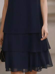 Velvienne Vestido elegante sin mangas con dobladillo de gasa transparente y multicapa para mujer de talla grande - Azul marino - Ver 4