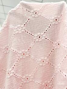 SHEIN LUNE Bộ áo khoác và quần dài dệt kim jacquard thanh lịch, cỡ lớn, viền ren, thích hợp cho các buổi tiệc, tiệc trà chiều, mùa xuân và mùa hè. - Bụi hồng - Xem 4