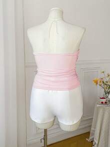 SHEIN EZwear Bộ áo hai dây và quần short phối màu tương phản Starfish, trang phục thường ngày đi nghỉ mát, cỡ lớn. - Màu Hồng baby - Xem 2