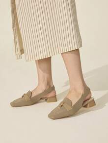 CUCCOO BASICS Ladies Fashion Khaki Block Heel Square Heel High Heel Shoes Commuter Dating Party Vacation - Khaki - View 3