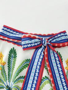 SHEIN Franclia Chân váy nữ kiểu dáng thường ngày, họa tiết nhiệt đới, thắt eo, thích hợp cho kỳ nghỉ hè. - Nhiều màu - Xem 5