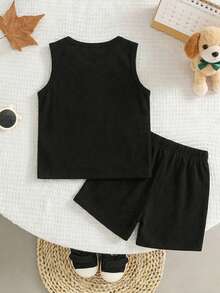 Set de 2 piezas para bebé y niño pequeño unisex de 0 a 3 años, con top de chaleco y pantalones cortos en patrones de color negro, blanco y gris. Conjunto cómodo y casual para uso diario, adecuado para interior, exterior, diario, deportes, juego, fiesta, fotografía, vacaciones, traje casual. - Multicolor - Ver 2