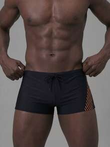 ZELFYO Men's Beach Vacation Printed Drawstring Swim Trunks - Black - View 7