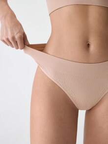 SHEIN Conjunto de lencería de sostén y panty sin costuras y sin adornos - Caqui - Ver 8