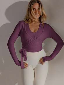 Aralina Women's Solid Color Minimalist Long Sleeve Casual Sports T-Shirt - Purple - View 8