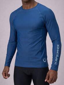 ZELFYO Camiseta de protección solar con estampado de letras y manga larga tipo raglan para hombres - Multicolor - Ver 6