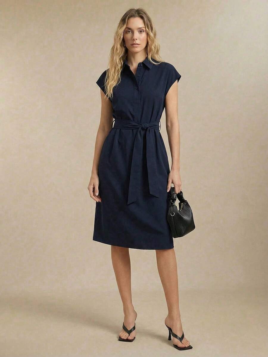 BizChic Đầm sơ mi tay cánh dơi mùa thu dành cho nữ, thích hợp cho công sở, đi làm, dự tiệc hoặc các dịp trang trọng, phù hợp cho Halloween, Giáng sinh và các buổi tiệc. - Màu xanh lam - Xem 1