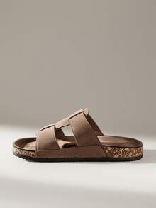 Solecia Flat Sandals Round-Toed Open-Toe PU Leather, Slippers For Outdoor Commuting And Beach Vacations Summer - Coffee Brown - View 6