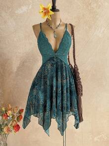 Soleia Đầm ngắn hai dây họa tiết Paisley phối ren tương phản, vạt bất đối xứng, thích hợp cho kỳ nghỉ lãng mạn, kiểu đầm cổ tích, kỳ nghỉ nhiệt đới, hẹn hò, tiệc trà chiều, bãi biển, du thuyền, kỳ nghỉ thành phố, lễ hội âm nhạc, tiệc tùng, phong cách Boho, lễ hội âm nhạc, hippie, miền Tây, lễ hội hóa trang, ngày lễ Thánh Patrick. - Màu xanh lá cây đậm - Xem 10