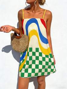 Vaclyn Đầm ngắn hai dây in họa tiết phong cách thường ngày dành cho nữ, thích hợp cho kỳ nghỉ hè. - Nhiều màu - Xem 6