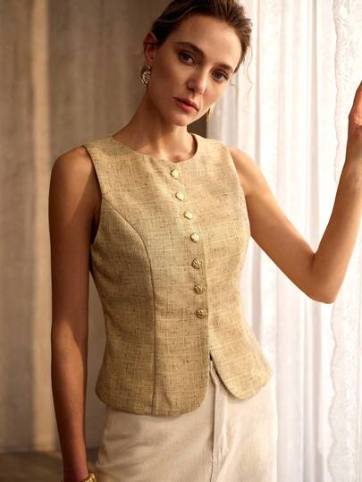 MOTF PREMIUM WOMEN'S ELEGANT GOLD ASYMMETRIC SLEEVELESS JACKET