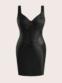 Hourglow Vestido casual sin mangas de unicolor y minimalista talla grande/2026/Año Nuevo - Negro - Ver 7