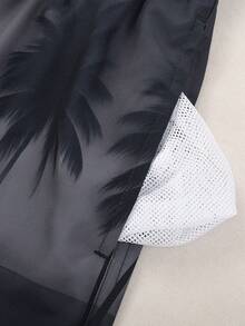 Surfspeed Pantalones cortos de playa con cordón en la cintura y estampado de palmeras para hombres - Negro - Ver 3