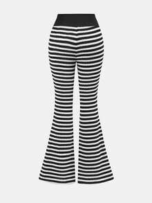 Girlism Tween Girls Striped Contrast Color Flare Pants, Casual Commuter Daily Outdoor Sports Leggings, Versatile For All Seasons - Black and White - View 2