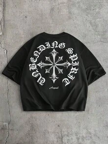 AXEPEAK 男士休闲宽松短袖T恤，标准尺码，水印镶钻，夏季款 - 黑色 - 查看 2