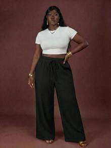 Hourglow Plus Size Casual Striped Drawstring Loose Pants Vacation Pants Woman Women Bottoms Summer Pants, For Hourglass Body Shape - Multicolor - View 4