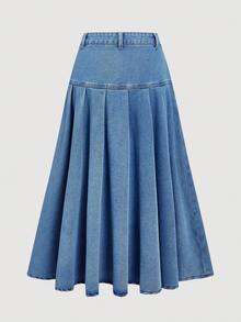 SHEIN MOD Conjunto de chaleco de mujer de metal de una hilera y falda de mezclilla - Lavado ligero - Ver 6