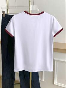 Resyla Women's Color Block Striped Round Neck Short Sleeve T-Shirt - White - View 2