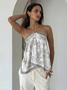 Aloruh 女士优雅扎染雪纺印花露背沙滩度假上衣 - 灰色 - 查看 7