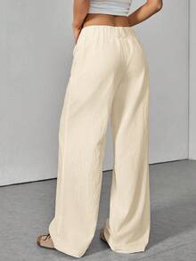 SHEIN PETITE Pantalones anchos de cintura baja y unicolor informal - Albaricoque - Ver 3