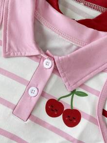 SHEIN Playful Pals Đầm hè kẻ sọc không tay cổ bẻ cho bé gái - Đỏ - Xem 6