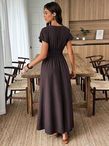 Elouméa Damklänning med V-ringning, enfärgad och avslappnad semester för dam - Brun - Visa 2